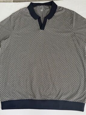 Shaquille O'Neal XLG Men's 3XLT Polo Shirt BlueGeometric Knit Jhonny Collar Tall